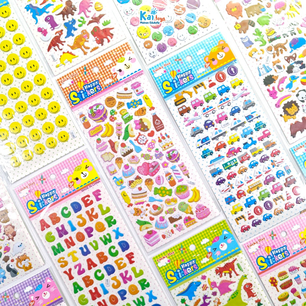 

STICKER 3D / STIKER TIMBUL BESAR 1pcs HEWAN TRANSPORTASI ANGKA HURUF DINO EMOJI FOOD/ EMBOSS STICKER TEMPEL ANAK PUFFY LUCU