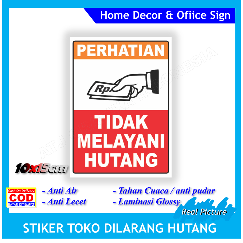 

Stiker label dilarang hutang wajib cash sticker bon toko warung dll
