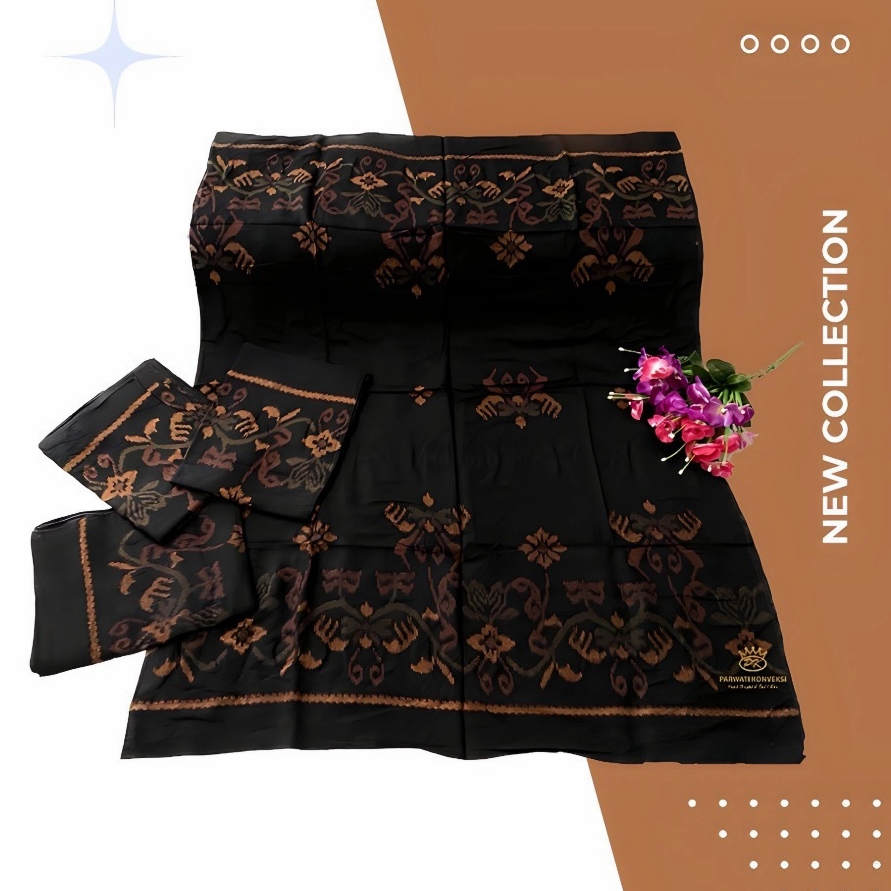 KAMEN RAYON WARNA HITAM LEMBARAN MOTIF BUNGA / KAIN BALI / KAMEN BALI