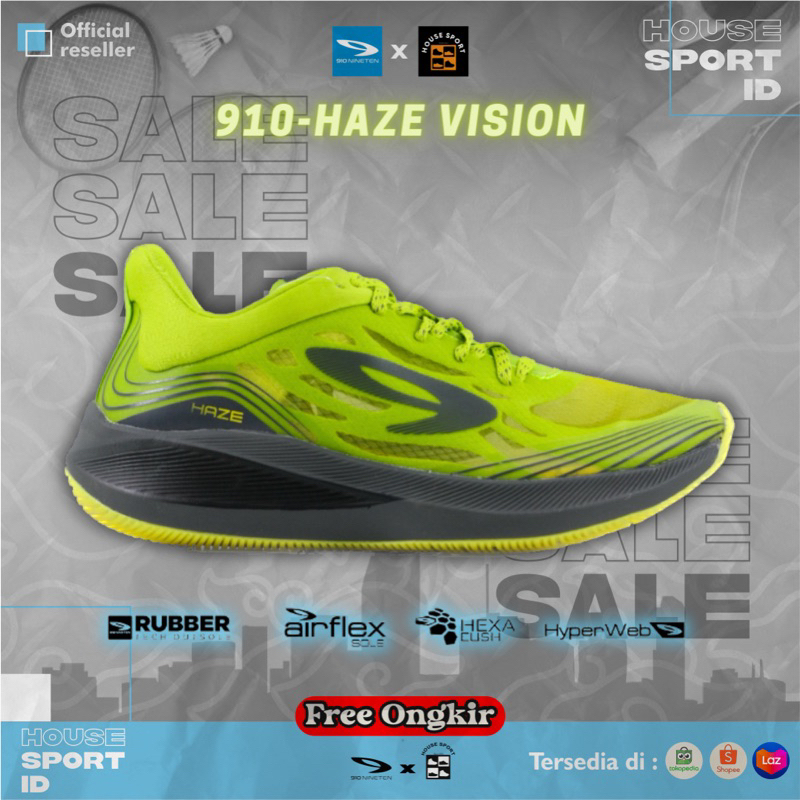 910 Nineten Haze Vision Sepatu Running - Hijau/Kuning/Abu-abu