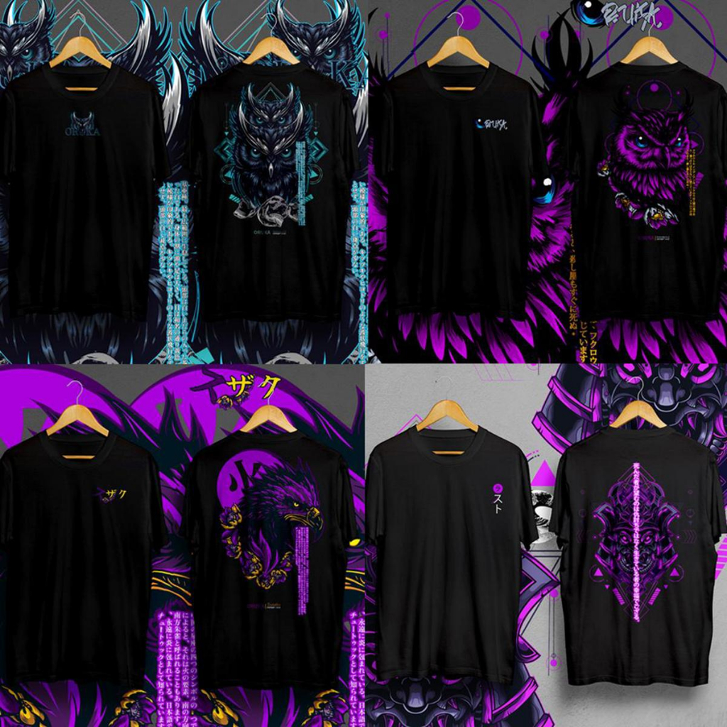 Kaos Pria Sablon Tamashi Suzaku Noctua Ronin Purple T Shirt Distro Cotton Oversize Oruka
