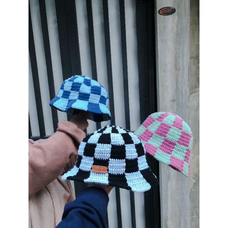 [Deadstock] Bucket hat rajut | topi chekered | topi rajut | topi rajut murah