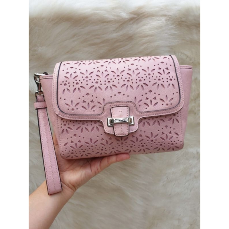 Clutch Handbag Wanita Coach Pink Kulit Asli