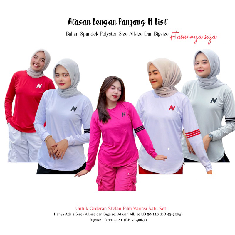 Atasan N Lengan Panjang List bahan Spandek Polyster (Hanya Atasannya Saja) Untuk Atasan Senam Aerobi