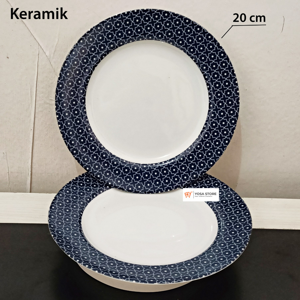 Piring Saji Keramik Porcelain 20cm Motif Blue Star Kedaung Home - 1 Pc