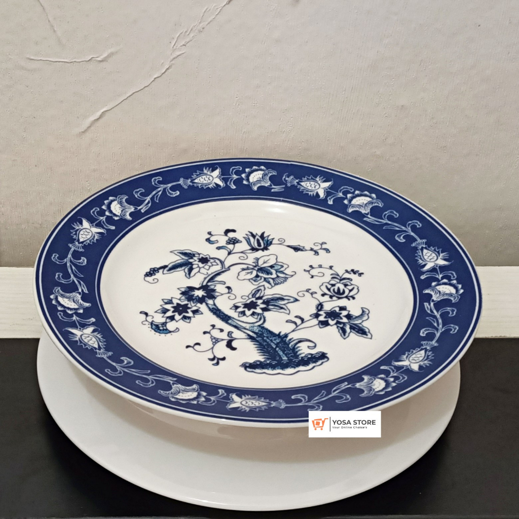 Piring Saji Keramik Porcelain 20cm Motif Ming Dark Blue Kedaung - 1 Pc