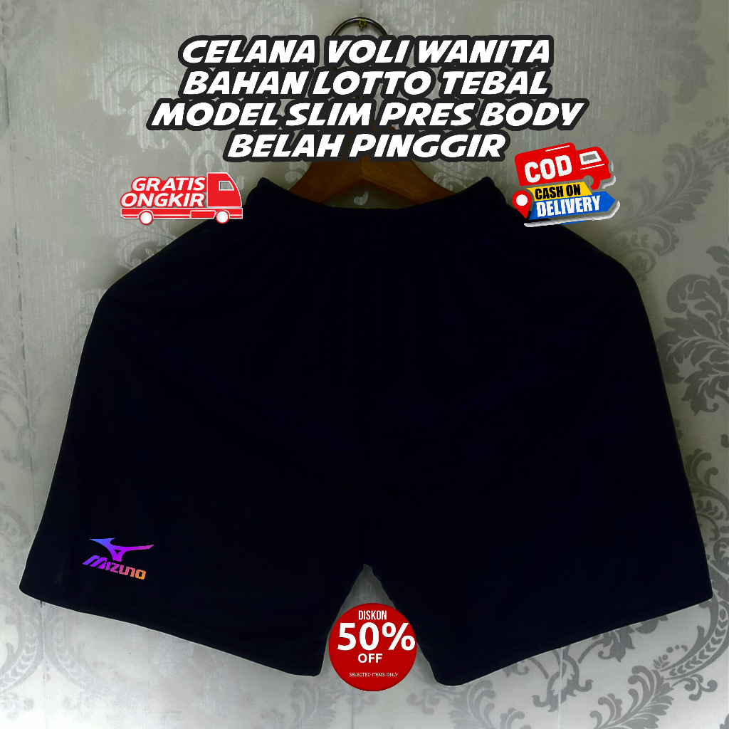 Celana Voli wanita bahan lotto tebal belah pinggir