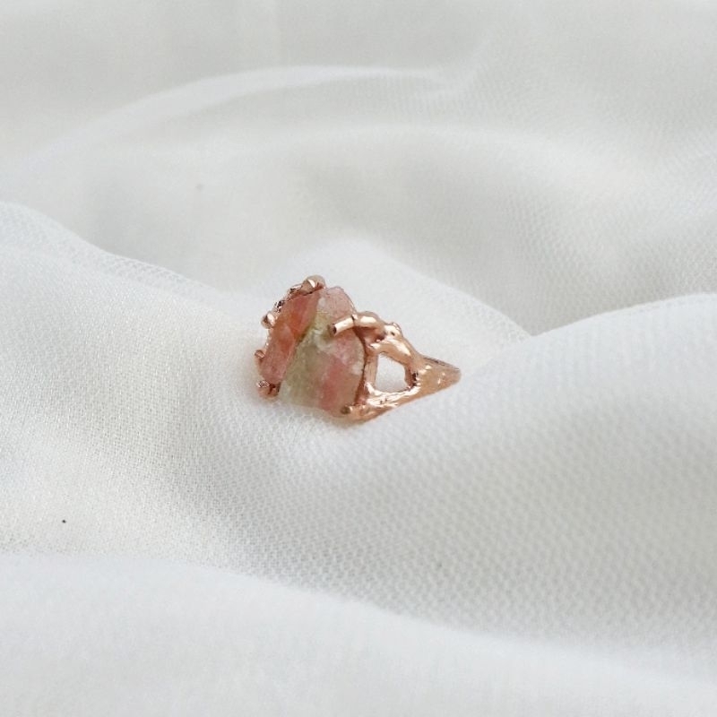 Sweet fairish watermelon bicolor raw tourmaline ring