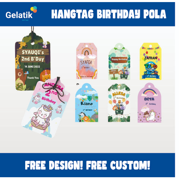 Hang Tag Ulang Tahun Anak Custom Pola 1 Sisi | Tag Label Hampers Ulang Tahun Anak
