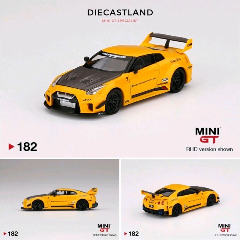 Mini GT #182 LB-Silhouette WORKS GT NISSAN 35GT-RR Ver.1 Yellow  w/ Carbon Hood MGT00182-MJ MiniGT M