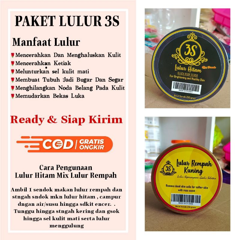 LULUR HITAM 3 S + LULUR REMPAH KUNING 3S/PAKET LULUR 3S