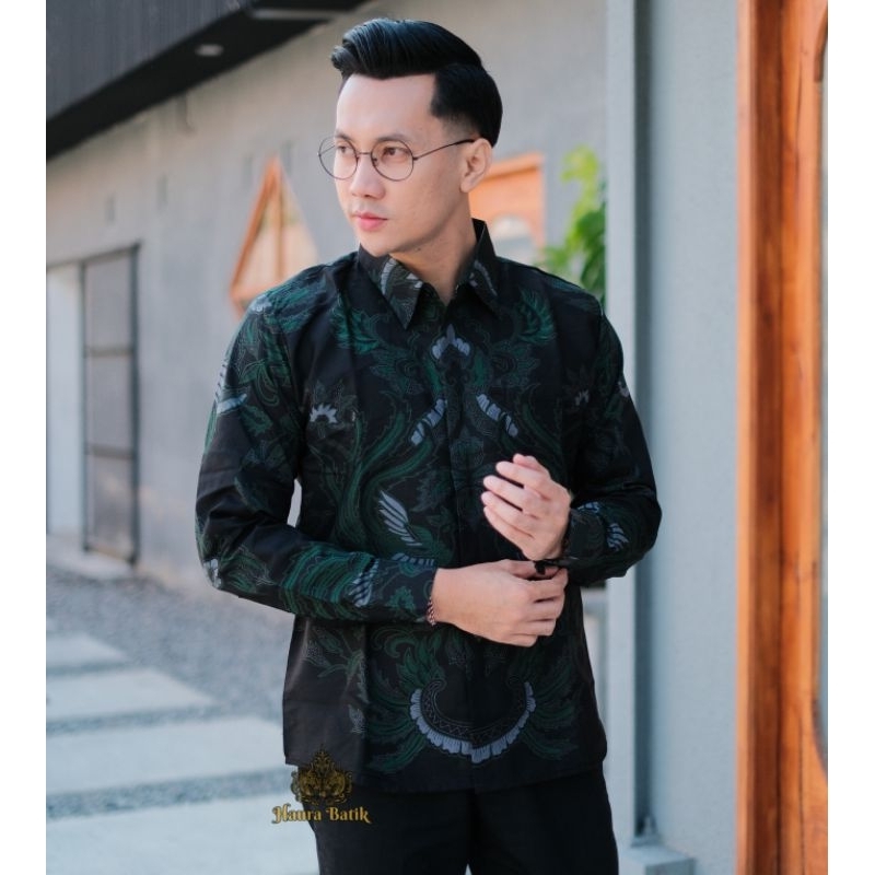 CAKRA HIJAU Kemeja Batik Pria TERBARU Modern Premium Lengan Panjang Slimfit Terbaru - Baju Hem Batik