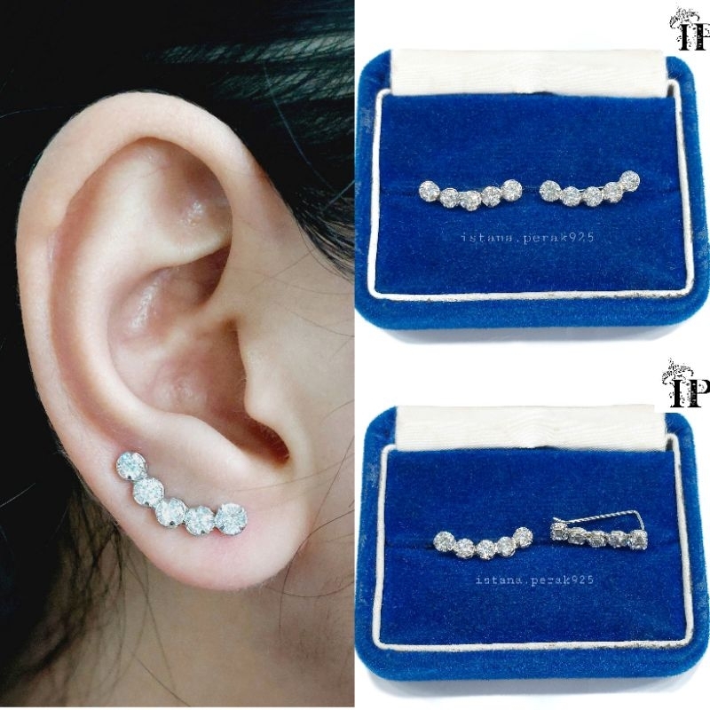 ANTING TUSUK PERAK ASLI 925 SILVER LAPIS EMAS PUTIH-MODEL TUSUK PANJANG PERMATA-PERHIASAN PERAK WANI