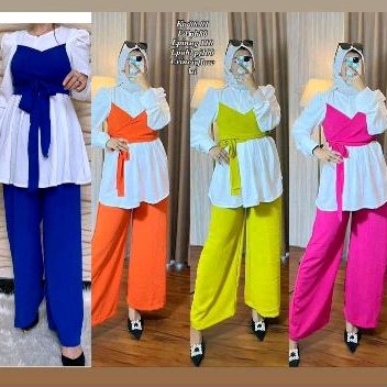 Zamora One Set (Atasan + Celana) Baju Model Korea ala Hijabers