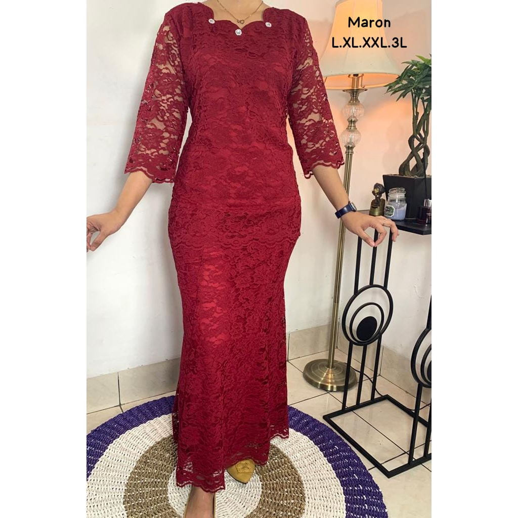 Stelan kebaya brokat renda rok panjang full puring