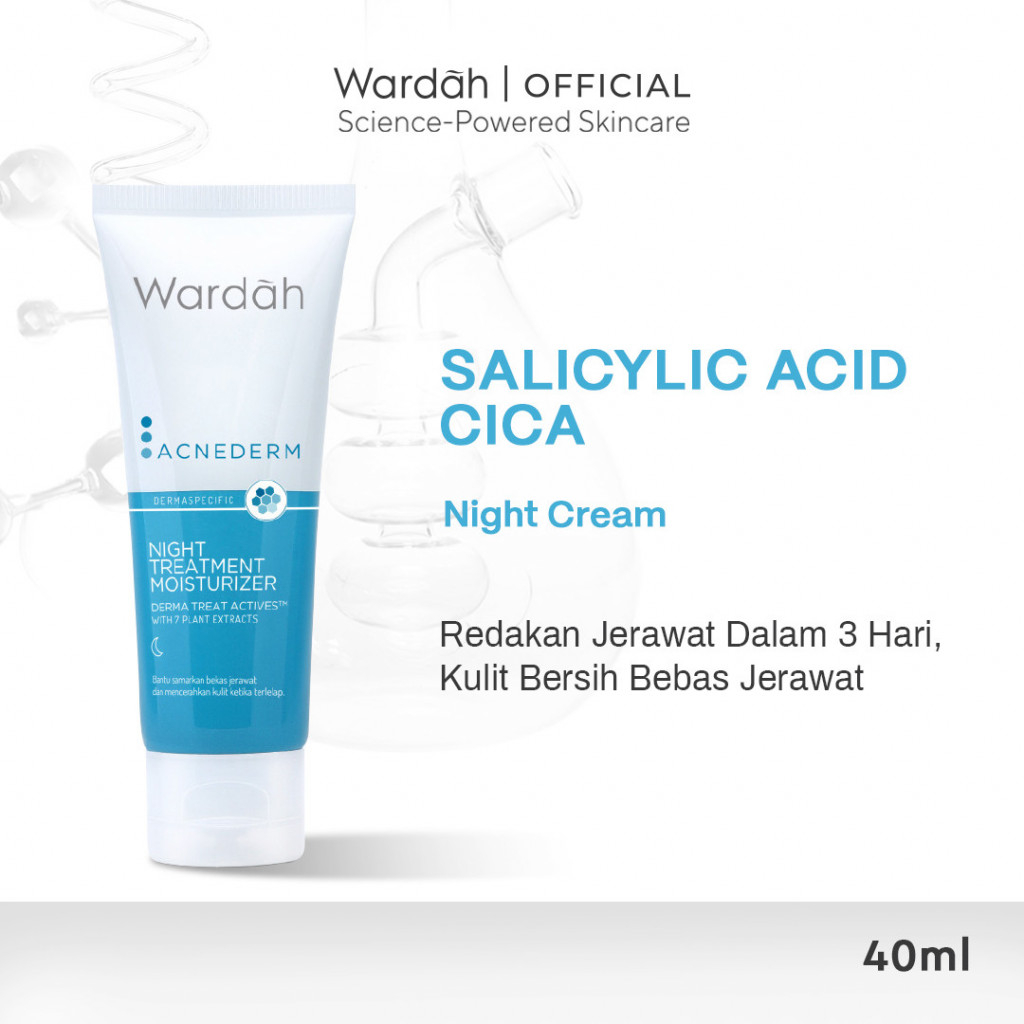 WARDAH Acnederm Night Treatment Moisturizer 40 ml - Pelembab Wajah Berjerawat dengan BHA - Krim Mala