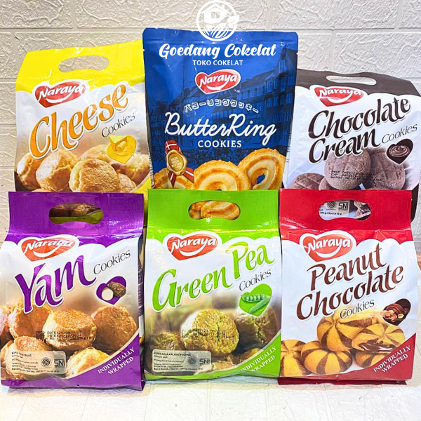 

NARAYA COOKIES 280gr Rasa Green Pea Yam Cheese Chocolate Peanut Chocolate Cookies 280g Butter Ring 150g