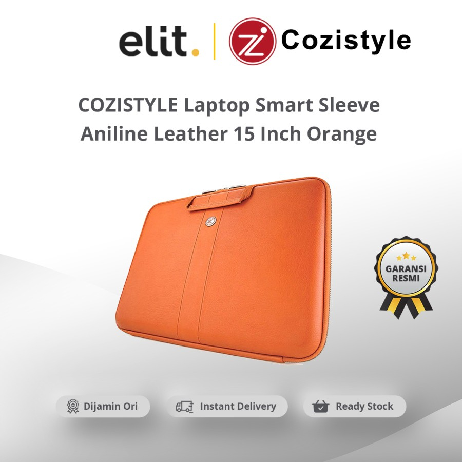 COZISTYLE Laptop Smart Sleeve Aniline Leather 15 Inch Orange
