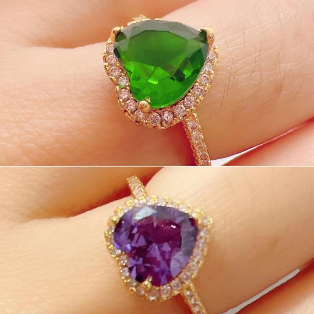 PERHIASAN CINCIN LOVE XUPING MATA HIJAU-UNGU TERBARU BEST JEWERLY