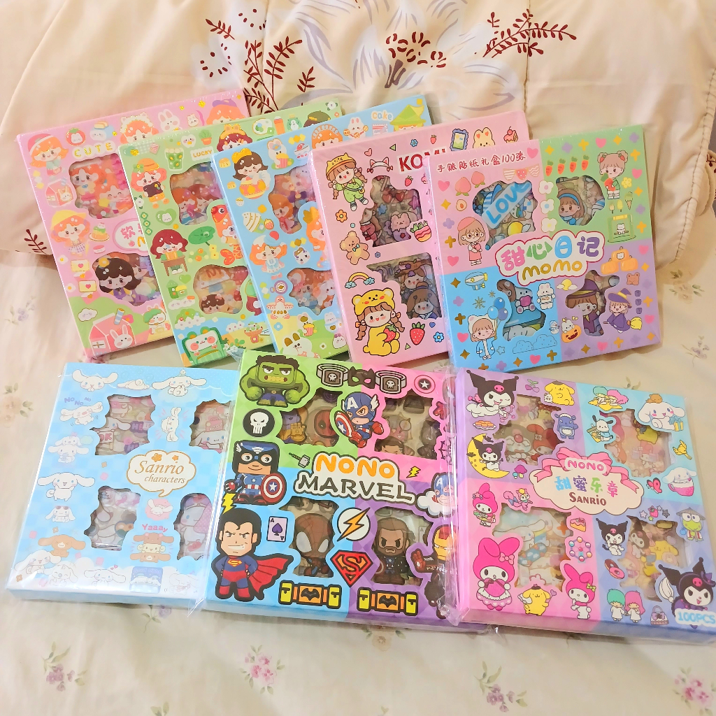 

stiker box lucu anak 100pcs hadiah kreatif & edukatif beragam tema kartun gemas - mimimoist