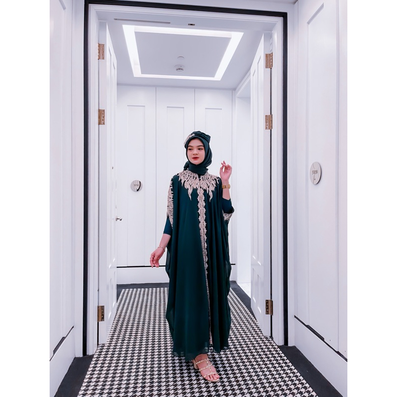 Salwa Kaftan Gamis Wanita Muslim Lebaran Kondangan Pesta Premium Terbaru Mewah Simple Elegan Ceruty 