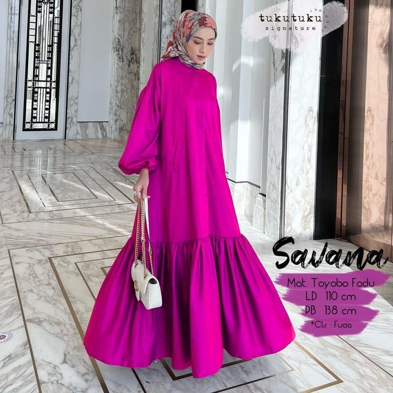 Savana Dress Maxy Gamis Polos Fuchia Biru Electric Fuchia Hijau Toyobo Fodu Ld 110 Jumbo Fit XXL By 