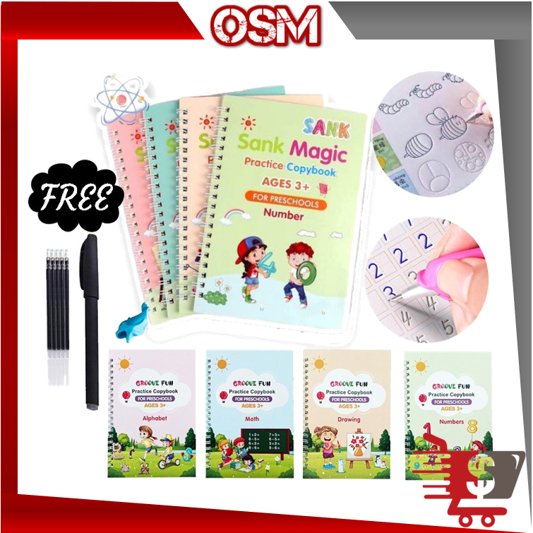 

OSM - 5957 SANK Magic Practice Book 1 Set Isi 4 Buku Belajar Anak + Pulpen / Buku Edukasi Anak Belajar Menulis Huruf / Set Buku