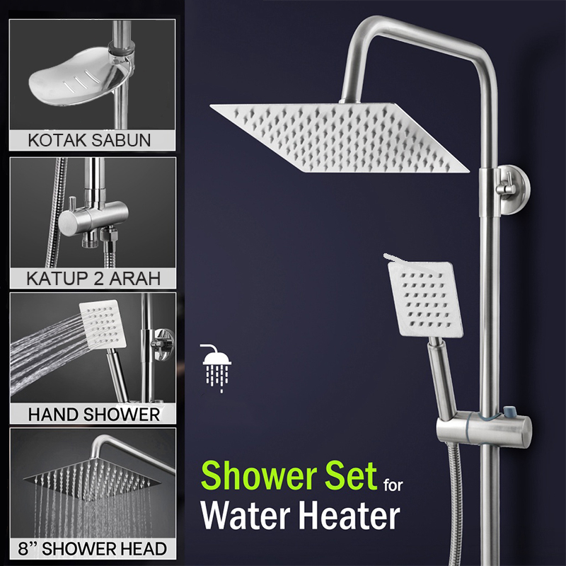 REAIM Shower Kamar Mandi 2 Dalam 1 Set Keran Original Shower Dengan Faucet Sprayer Faucet Panas Hand Shower Shower Set Full Stainless Shower Colum Set Mandi