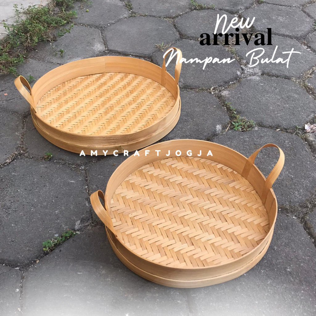 NAMPAN BULAT TANGKAI | nampan bambu | tatakan gelas | piring saji | nampan premium