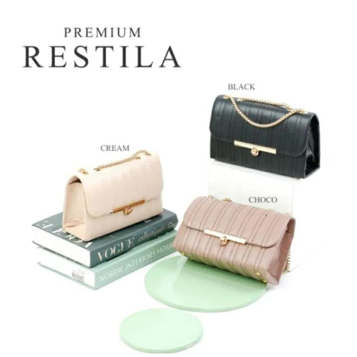 Tas selempang wanita RESTILA Bordir / Sling bag rantai premium / Tas bahu wanita rantai ulir emas / 