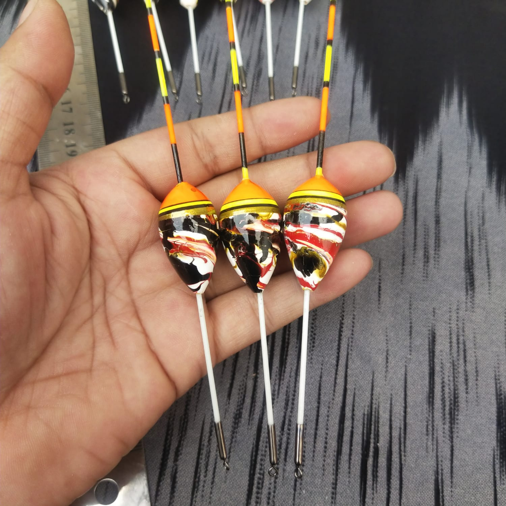 5 Pcs Pelampung Pancing Kayu Fiber Batik Anti Badai Warna (Orange, Batik) Panjang 18.5 cm