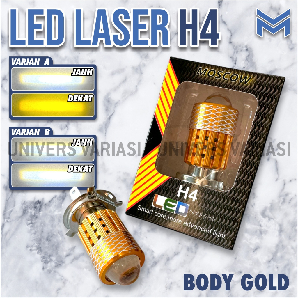 LED LAMPU UTAMA LED LASER GUN BOLHAM H4  MOBIL MOTOR YAMAHA VIXION NINJA R15 LASER H4 BODY GOLD 2 MO