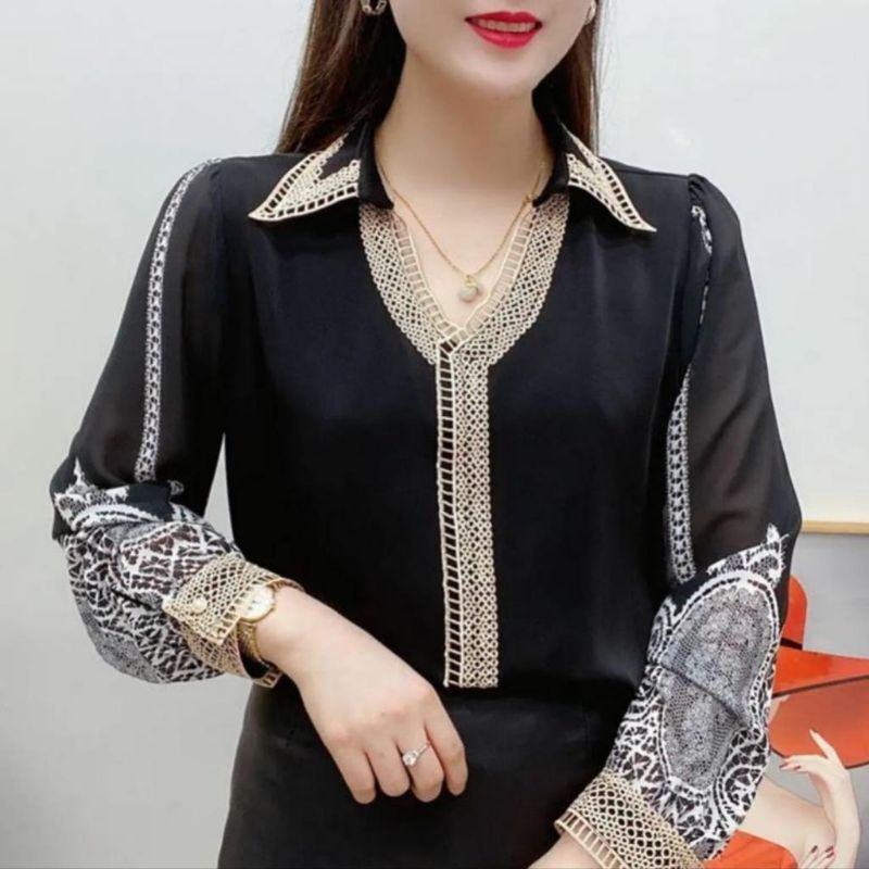 5076 Atasan baju blus blouse kemeja lengan tigaperempat  lembut adem ringan simpel elegan modis kant