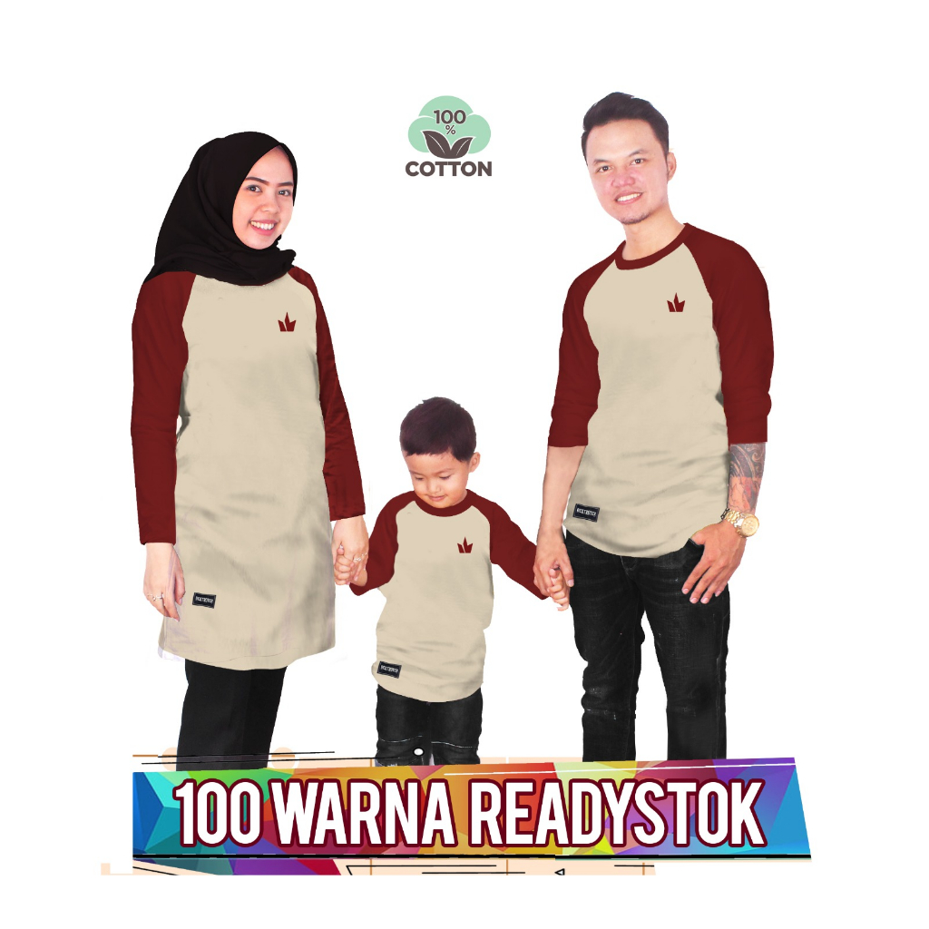RAGLAN BASIC CREAM MAROON Baju Kaos Keluarga couple anak laki laki perempuan ibu ayah ada ukuran jum