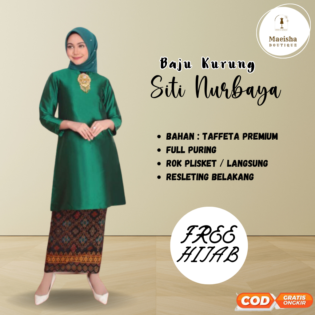 Baju Kurung Siti Nurbaya Free Hijab /  Baju Melayu / Baju Kurung Taffeta / Baju Kurung Melayu Jumbo 