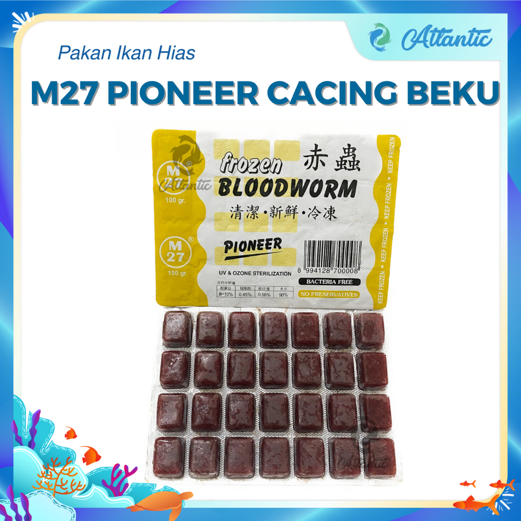 M27 Pioneer Frozen Bloodworm Cacing Beku Alami Pakan Ikan Cupang Louhan