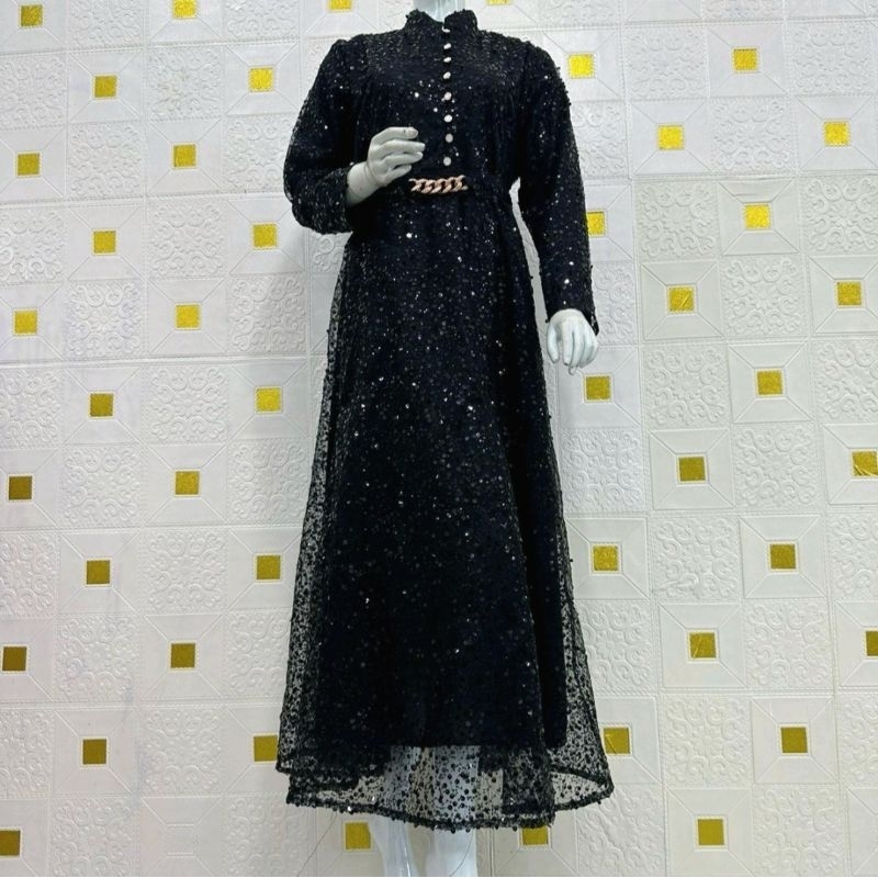 Gaun Springel Turky ZF Busui Hitam Jumbo LD 120cm