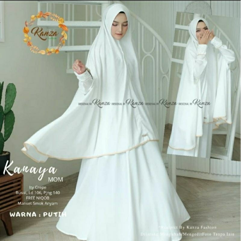 gamis umroh haji set khimar cadar kanaya syari ori kanza polos ity crepe hq busui jumbo