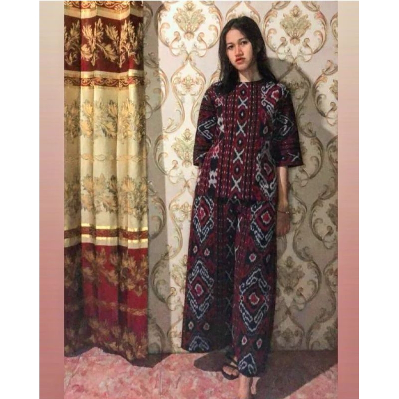 setelan tenun jepara kulot blouse