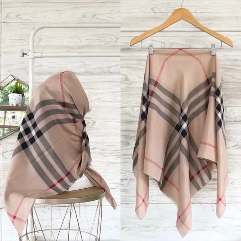 Hijab Segi Empat Voal Motif Burberry Terlaris Jilbab Voal premium Printing