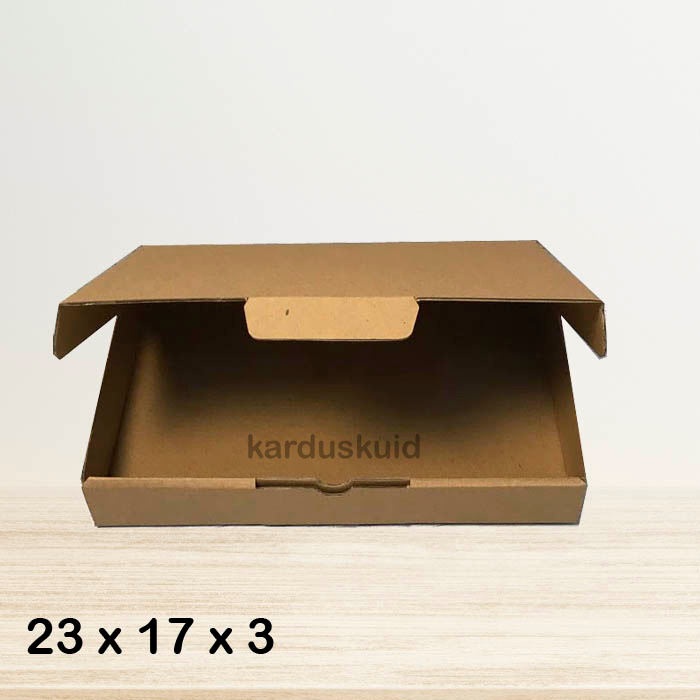 

Kardus 23 x 17 x 3 cm die cut tipe E Flute K150 box kotak karton packing