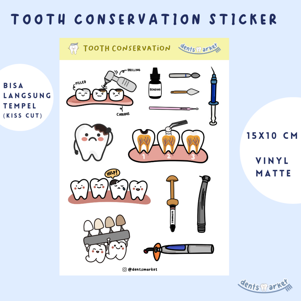 Stiker Kedokteran Gigi Tooth Conservation Sticker Sheet / Konservasi Gigi Restorasi Menambal / Stike