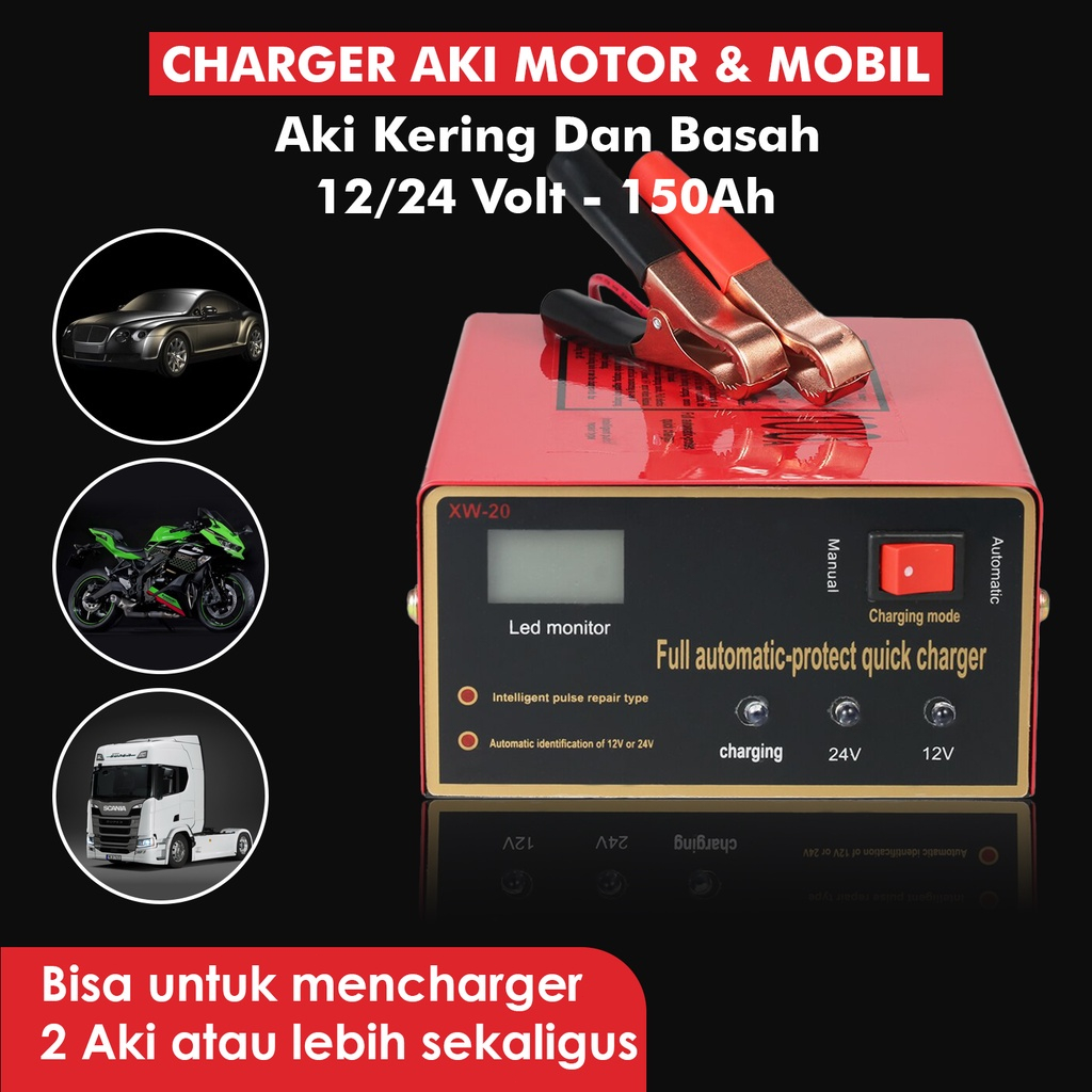 Charger Aki Motor Mobil/Otomatis Accu Kering Dan Basah Lead Acid/Battery Charger Auto Charger Aki/Casan Aki Motor/Alat Cas Aki