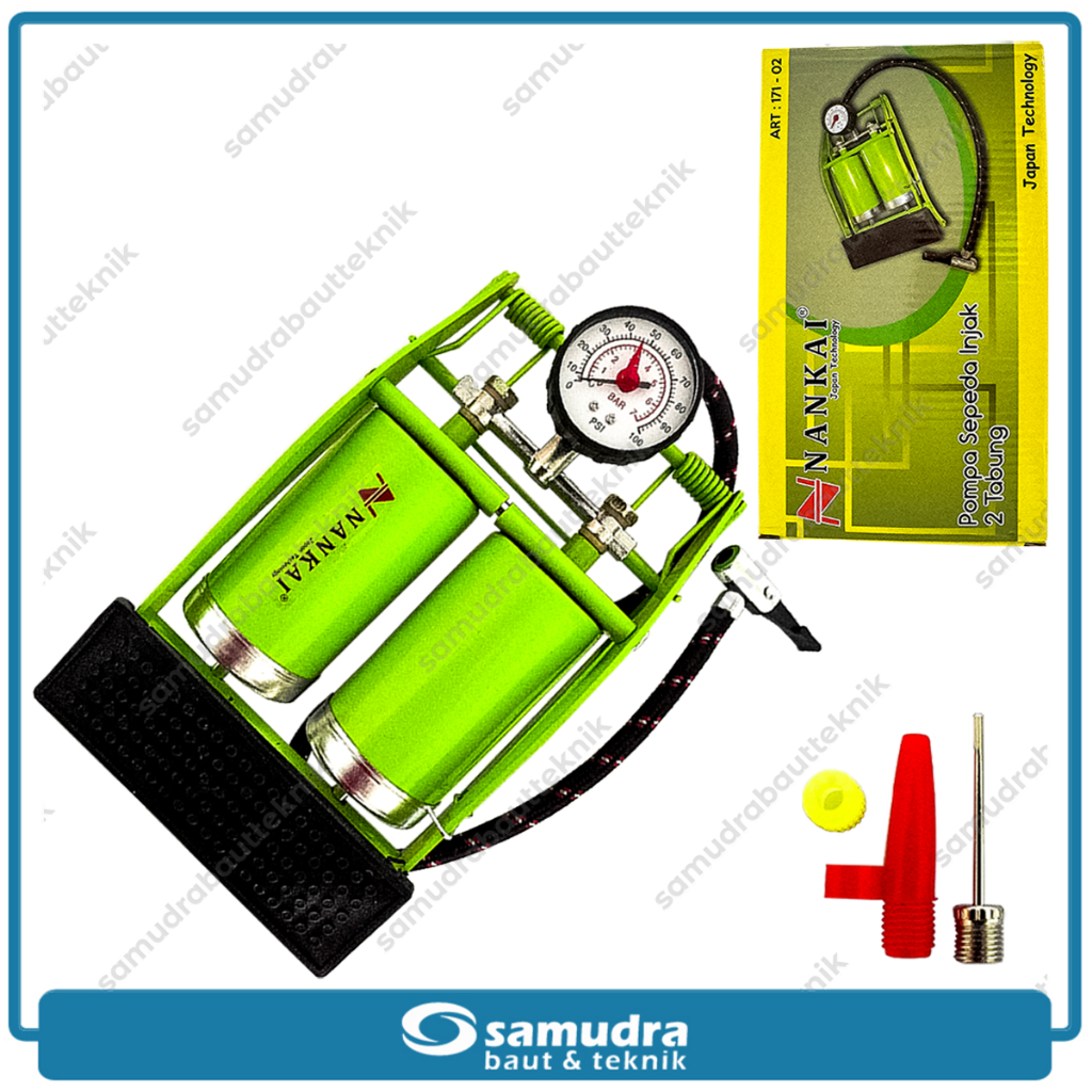NANKAI 171-02 Pompa Injak Kaki 2 Tabung Angin Ban Mobil Motor Sepeda