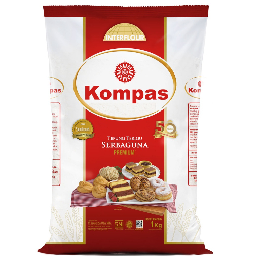 

Tepung Terigu KOMPAS 1KG Product of INTERFLOUR INDONESIA/ Tepung Serbaguna Kompas/ Tepung Terigu Serbaguna
