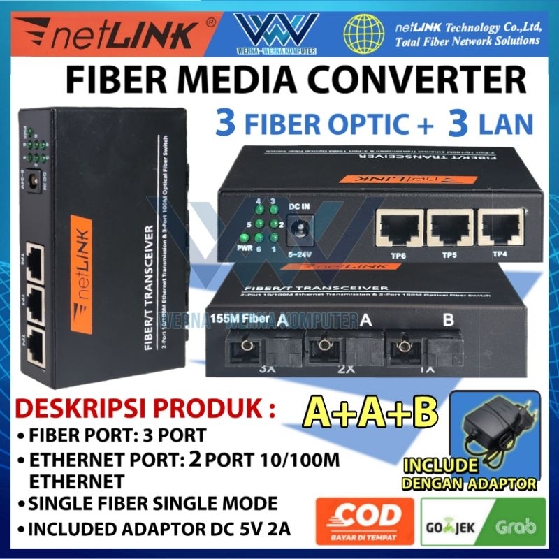 Media Konverter 3 FO 3 LAN AAB 10/100 Fast Ethernet Switch Fiber Optic Converter Netlink