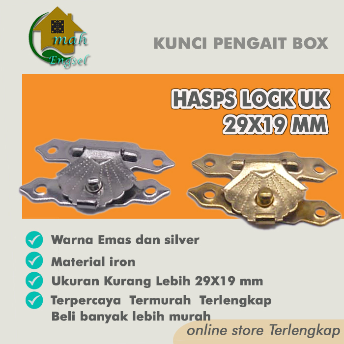 

( 5 Pcs ) Kunci Pengait Box Gembok Kotak Kayu Hasps Lock 29 x 19 mm Ecer