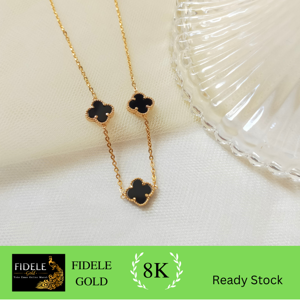 Kalung vancleef hitam serut kalung serut adjustable kalung fashion vc emas asli