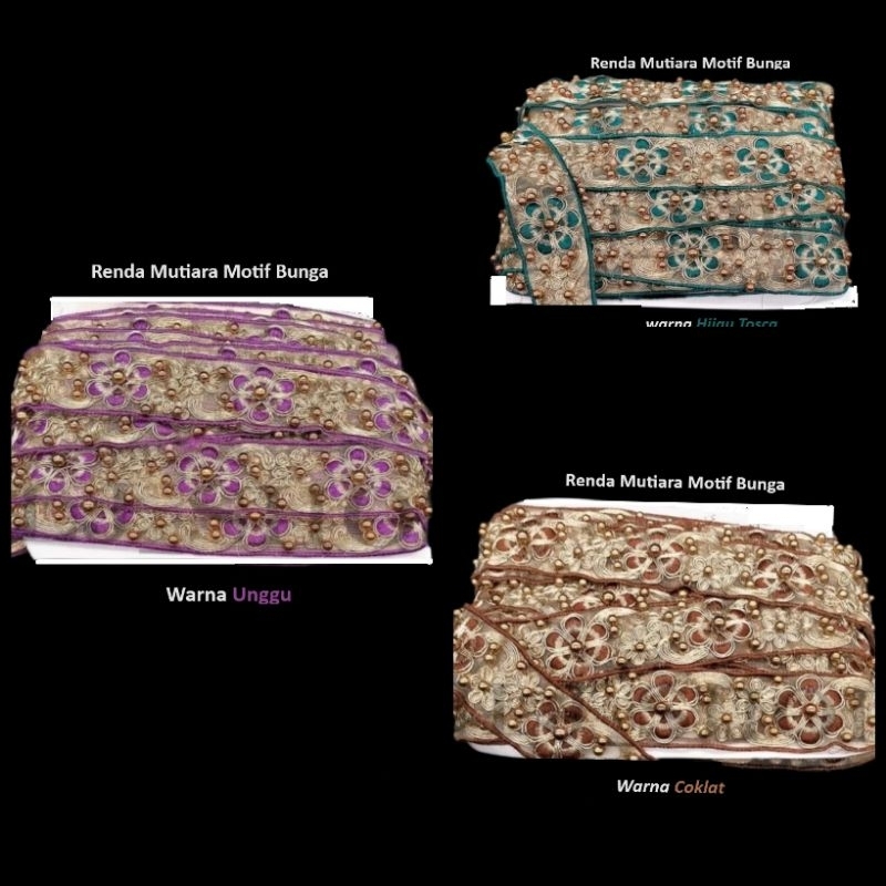 Renda Mutiara motif bunga/Lace mutiara emas
