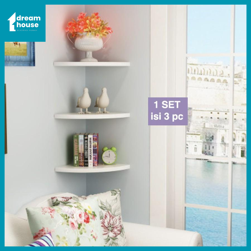 Rak Dinding Sudut Minimalis Rak Sudut Ruang Tamu (1 SET 3 PCS) Rak Pojok Susun Dekorasi dinding Aest